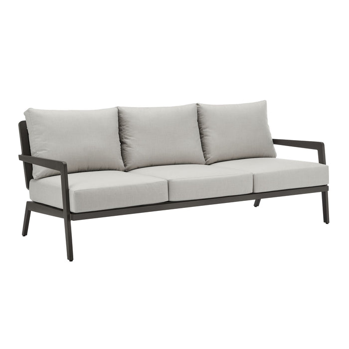 Avila - Outdoor Sofa With Woven Rattan Details Aluminum Frame And Cushions - Dark Bronze / Silver Ash