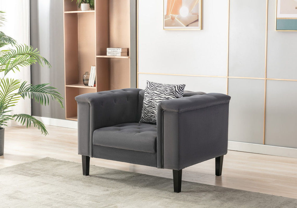 Mary - Tufted Chair With 1 Accent Pillow - Dark Gray