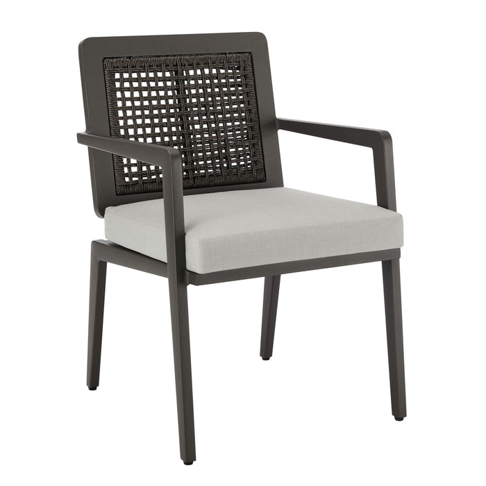 Avila - Outdoor Dining Chair With Woven Rattan Back Aluminum Frame And Cushion (Set of 2) - Dark Bronze / Silver Ash
