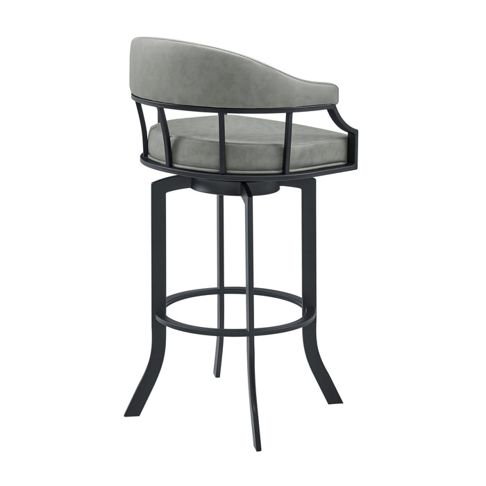 Edy - Swivel 30" Black Finish And Faux Leather Bar Stool - Gray