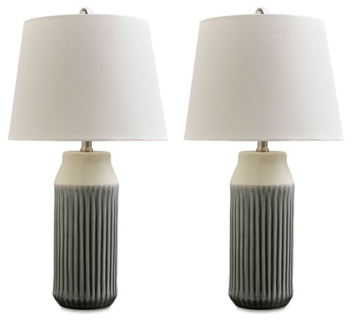 Afener - Blue / Beige - Ceramic Table Lamp (Set of 2) Sacramento Furniture Store Furniture store in Sacramento