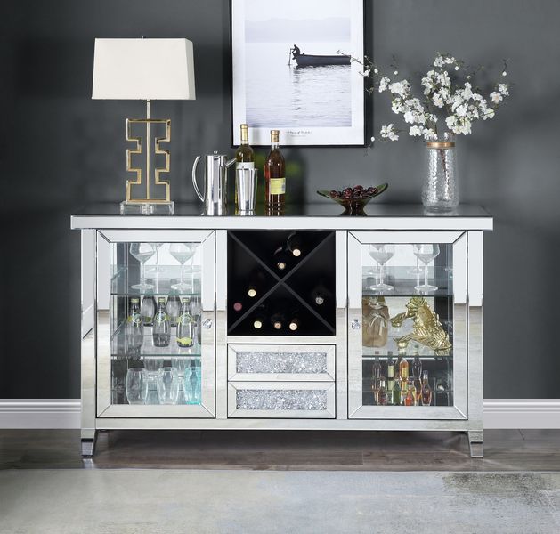 Noralie - 36" Wine Cabinet With LED - Mirrored & Faux Diamonds