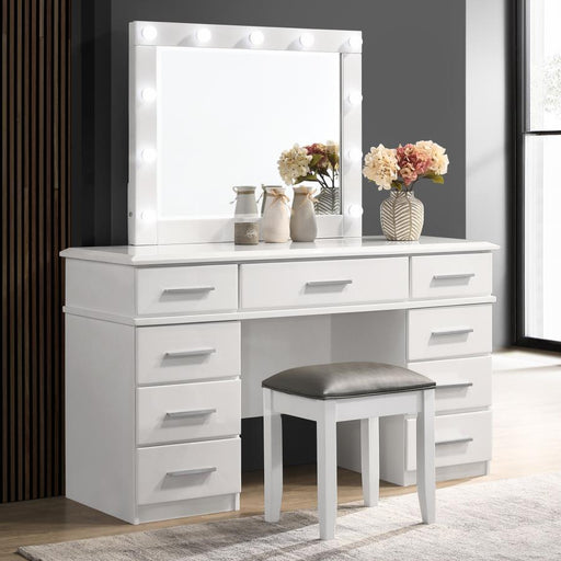 Felicity - Upholstered Vanity Stool - Metallic And Glossy White Sacramento Furniture Store Furniture store in Sacramento