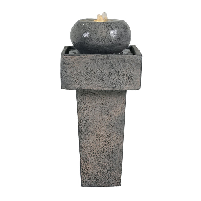 Minimalist Column Fountain With LED Lighting, Outdoor Decor For Patio, Porch And Garden - Gray