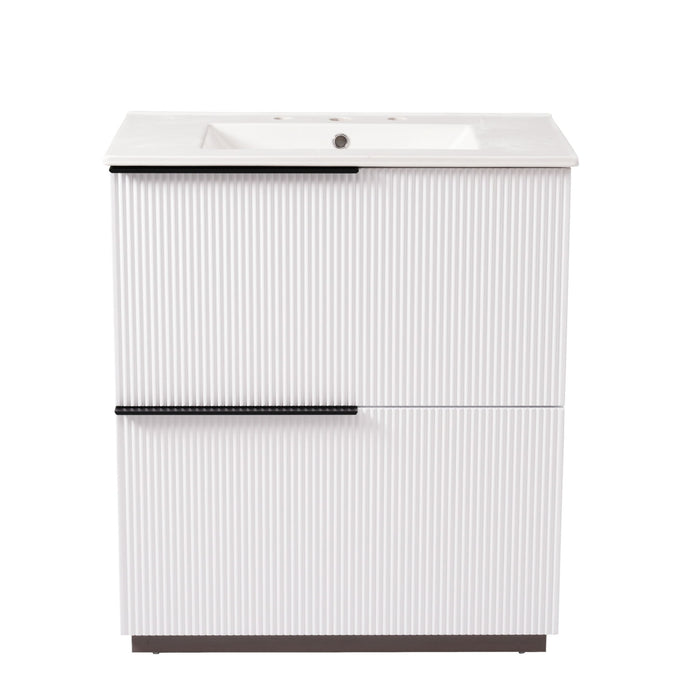 Fluted Bathroom Vanity With Ceramic Sink, Soft Close Slides