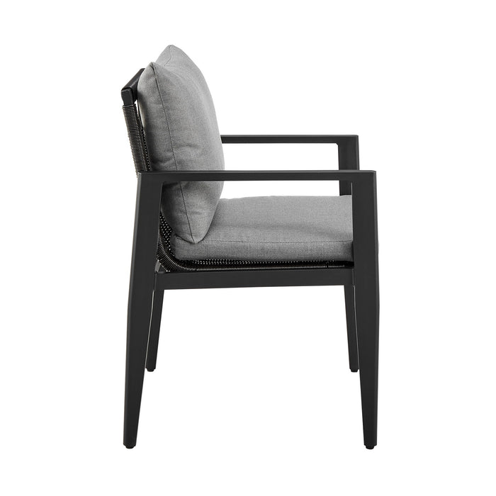 Cayman - Outdoor Patio Dining Chairs With Arms In Aluminum With Gray Cushions - (Set Of 2)