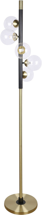 "Luminous Orbit" Metal Floor Lamp - Matte Black / Soft Gold / Clear