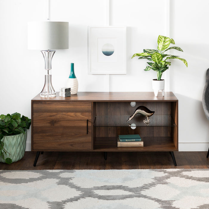 Glass Shelf TV Stand For TVs Up To 58 - Dark Walnut