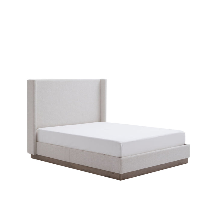 Hosford - Minimalist Upholstered Wingback Bed With Wood Base Platform