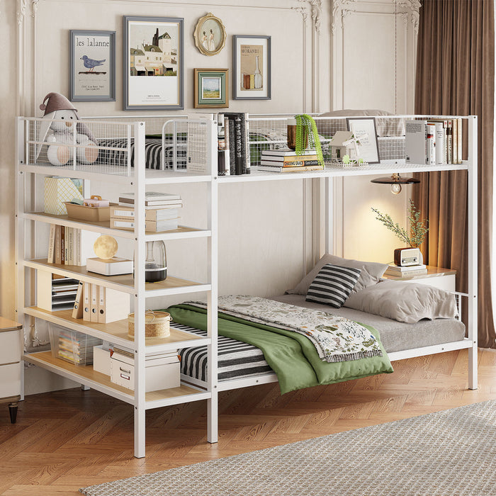 Bunk Bed With 5 Tier Shelves