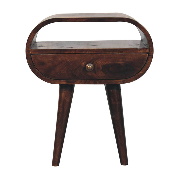 Circular Bedside Table With Open Slot - Walnut