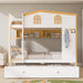Full Over Full Bunk Bed With Storage Shelves And Trundle - White / Natural