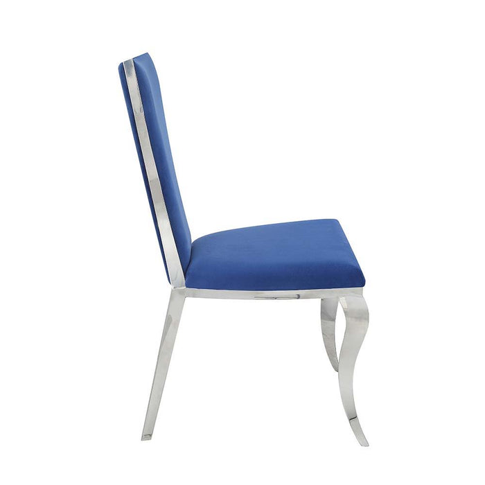 Azriel - Side Chair Set of 2) - Blue Velvet & Mirroed Silver