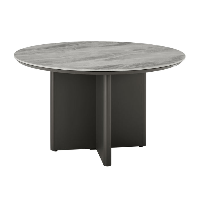 Ciela - Outdoor Round Sintered Stone Dining Table With Sculptural Cross Aluminum Base - Dark Bronze