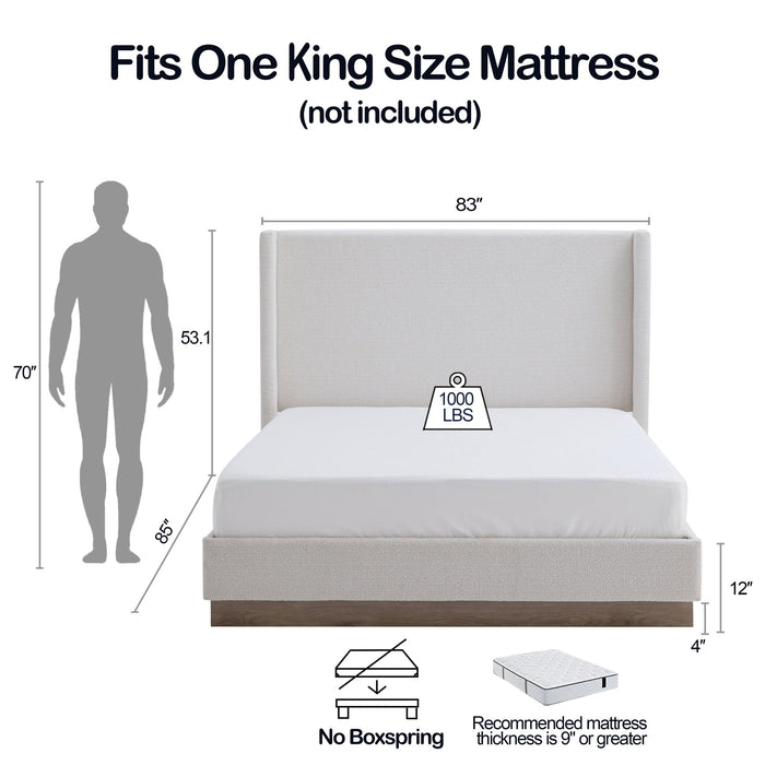 Hosford - Minimalist Upholstered Wingback Bed With Wood Base Platform