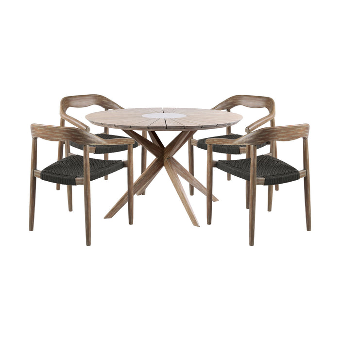 Oasis Santo - 5 Piece Outdoor Patio Round Dining Set - Eucalyptus / Charcoal