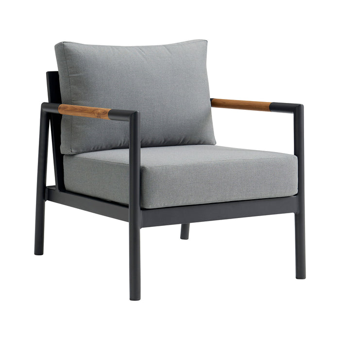 Royal - 4 Piece Aluminum And Teak Outdoor Seating Set With Cushions - Black / Dark Gray