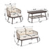 4 Piece Outdoor Patio Furniture Set, Metal Chairs With Woven Rope U Shaped Backrest