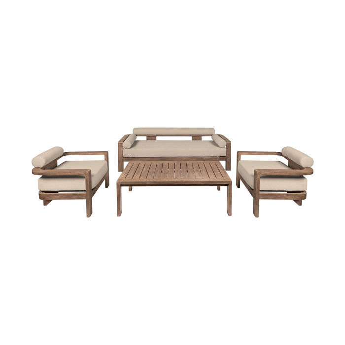 Relic - 4 Piece Outdoor Patio Conversation Set - Weathered Eucalyptus / Taupe