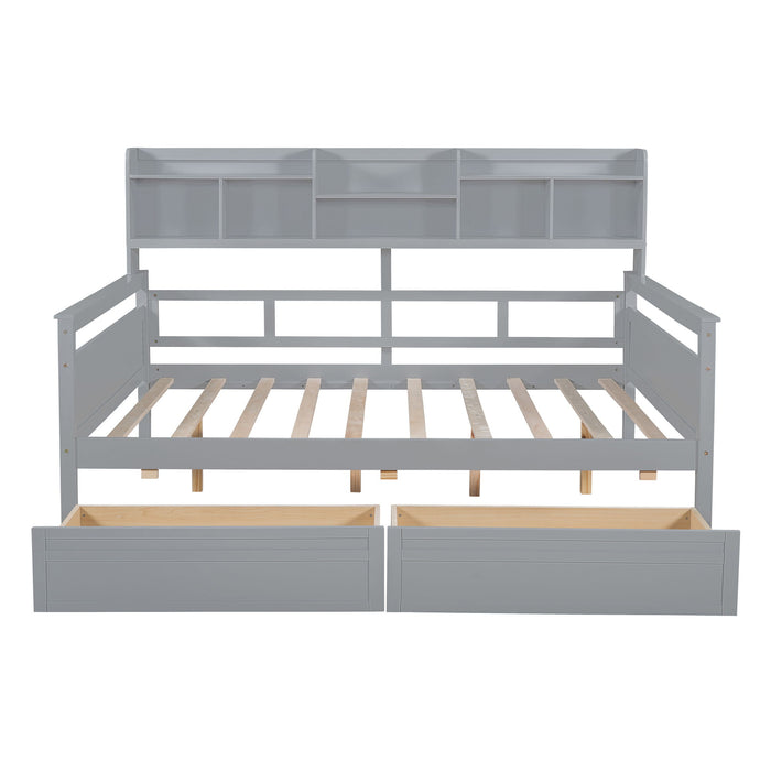 Daybed, Slat Support, With Bedside Shelves And 2 Drawers