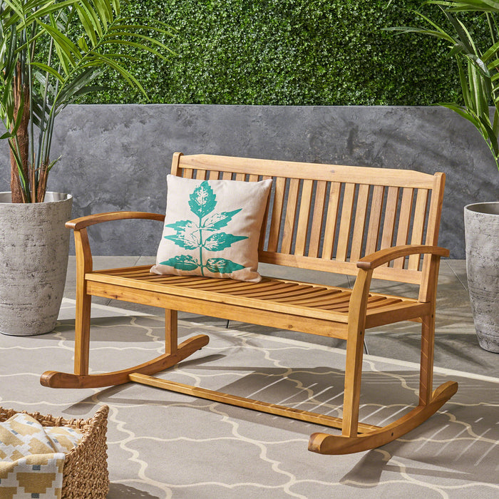 Outdoor Rocking Loveseat With Acacia Wood Frame - Natural