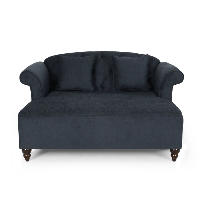 Upholstered Chaise Lounge & Scroll Arms, Turned Legs And 2 Pillows - Charcoal