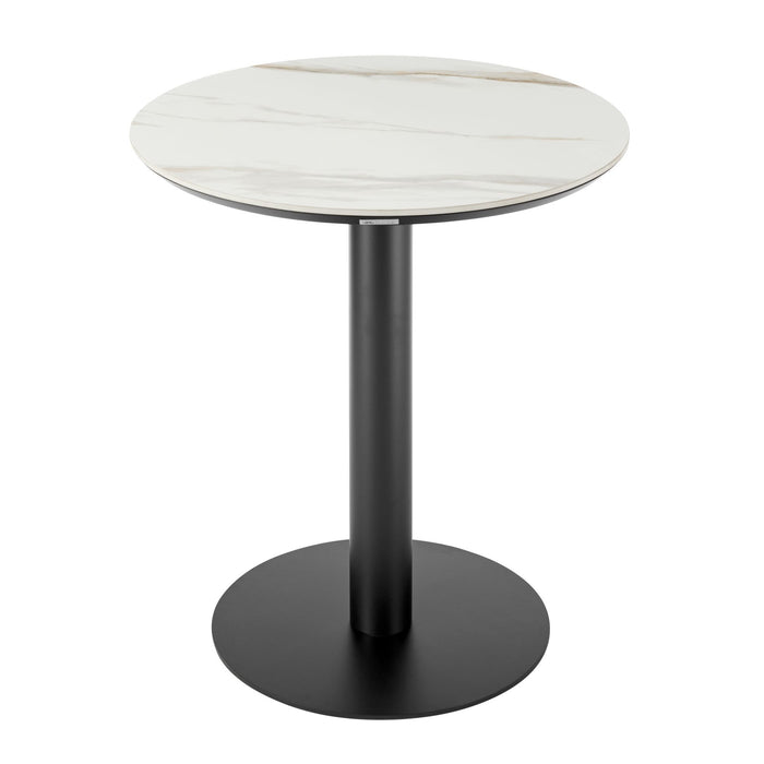 Jazmin - 40" Outdoor Round Sintered Stone Bar Table With Aluminum Pedestal Base - Black / White