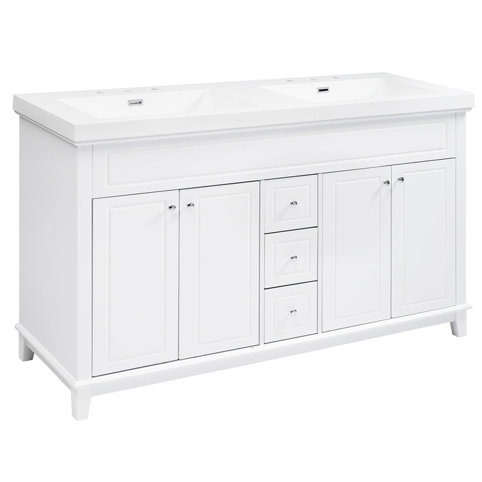 Bathroom Vanity With Double Sinks, 3 Drawers & 4 Doors, Soft Close, All Open Back Design - White