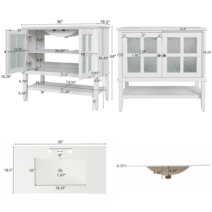 Bathroom Vanity With Ceramic Sink, Adjustable & Open Shelf