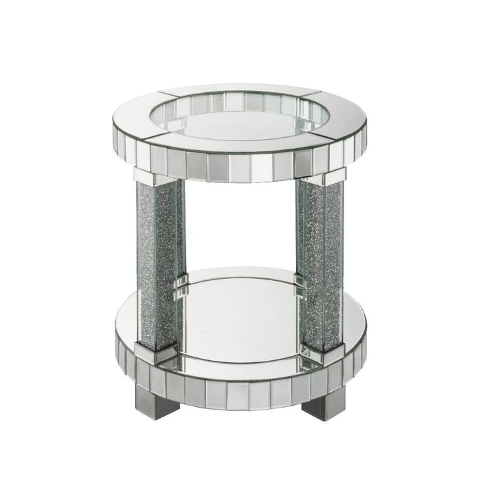 Noralie - 20" Round End Table - Mirrored & Faux Diamonds
