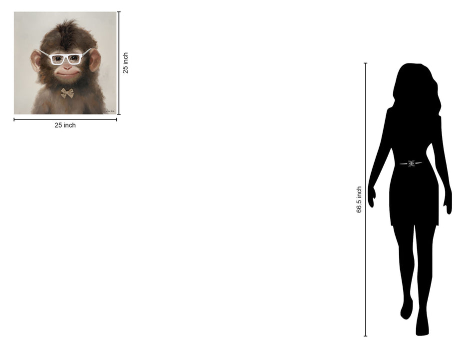 Whimsical Bowtie Primate - 25" x 25" Framed Wall Art