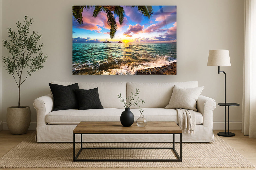 Tempered Glass With Foil - Coastal Sunset - Blue