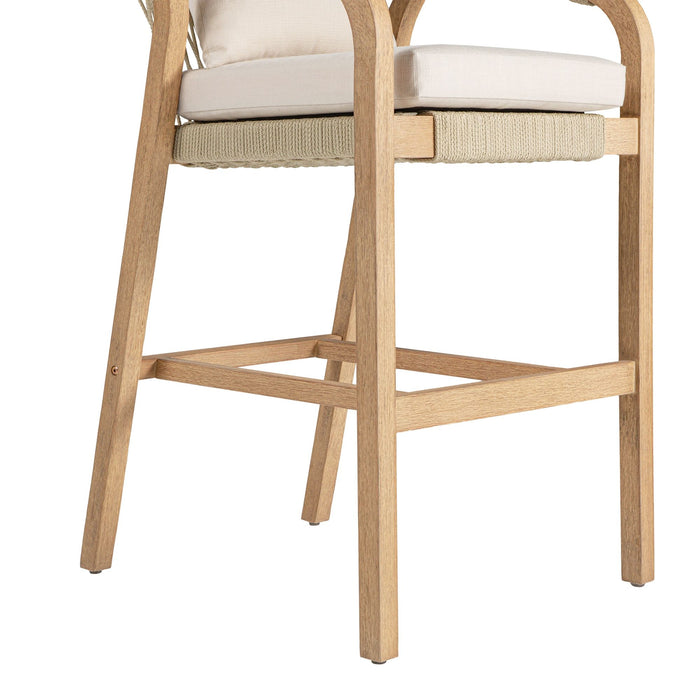 Delfina - Outdoor Barstool (Set of 2) With Cushion - Natural Eucalyptus / Cream Cushion