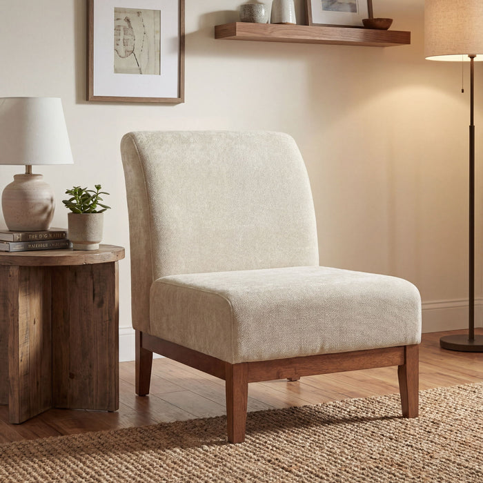 Upholstered Accent Chair - Beige / Walnut