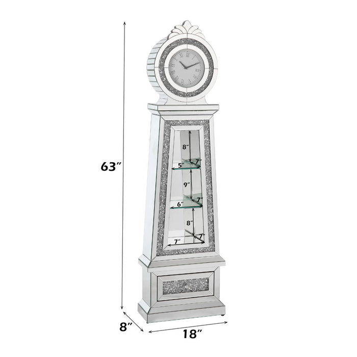 Noralie - 63" Faux Diamonds Grandfather Clock With LED - Mirrored