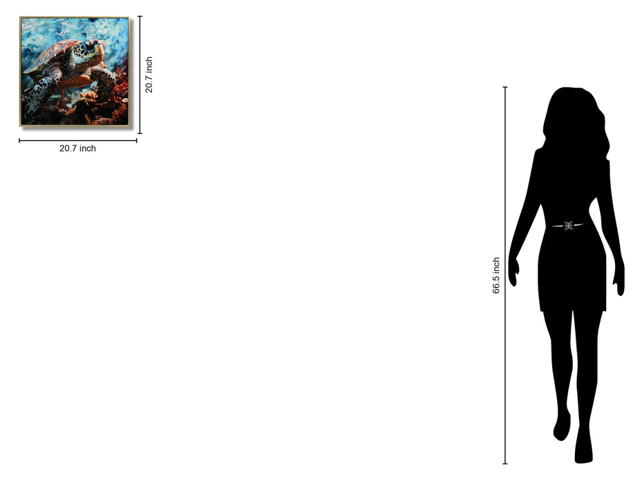 Sapphire Turtle Dive - 21" x 21" Framed Wall Art