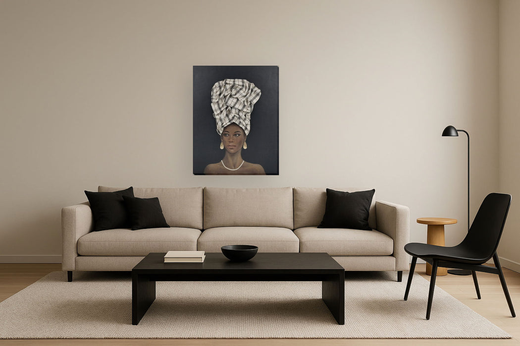 Plaid Elegance Portrait - 36" x 48" Framed Wall Art