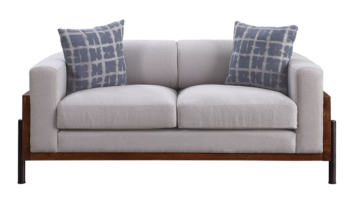 Pelton - Loveseat With 2 Pillows - Fabric & Walnut