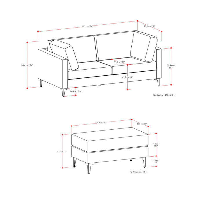 Ava - Mid Century Sofa With Ottoman Set