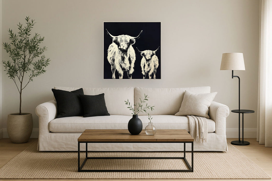 Nocturne Highland Silhouettes - 35" x 35" Framed Wall Art
