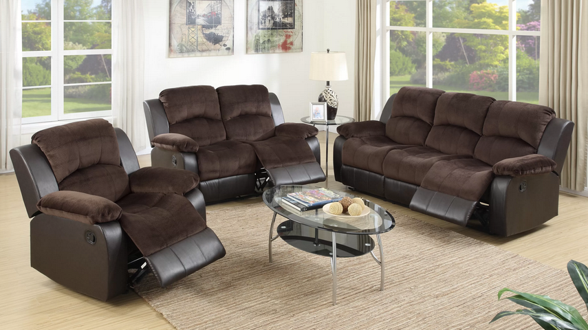 3-piece reclining set with padded suede and faux leather