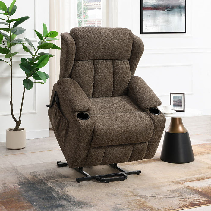 Lusio Power Motion Recliner With Lift & Cup Holder - Brown