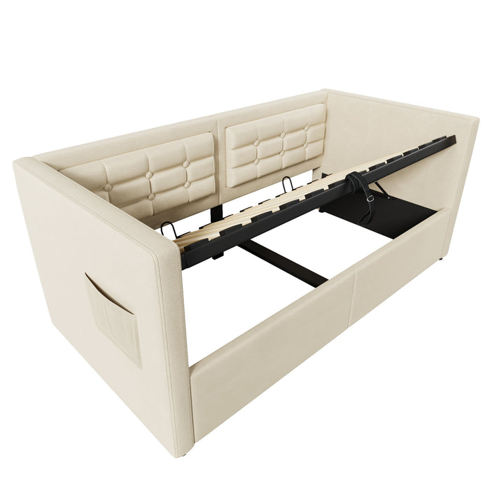 Upholstered Hydraulic Storage Daybed With USB & Type C Charging