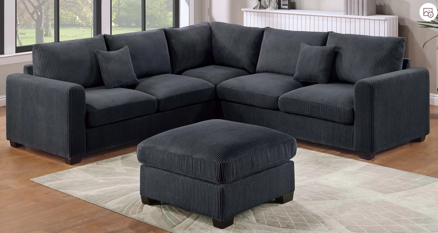 Plush Corduroy L-Shaped Sectional with Loveseat, Corner Wedge & Ottoman – Modern Design in Sacramento, CA
