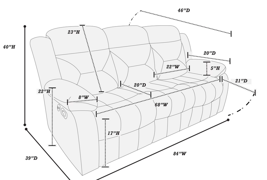 Luxurious 3-Seater Velvet Reclining Sofa with USB & Tufted Back