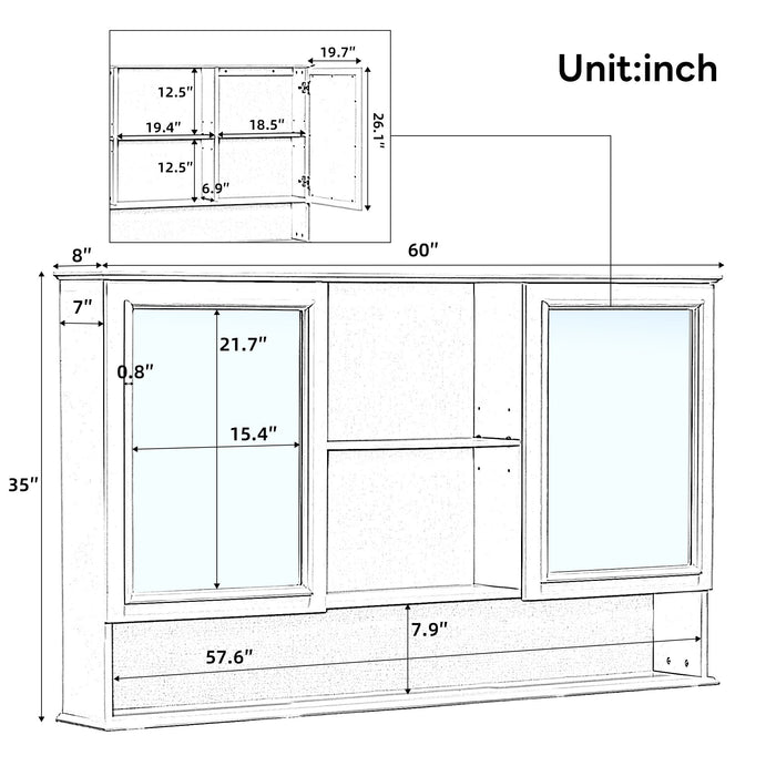 Double Sink Bathroom Vanity Set With Wall Mount Mirror Cabinet