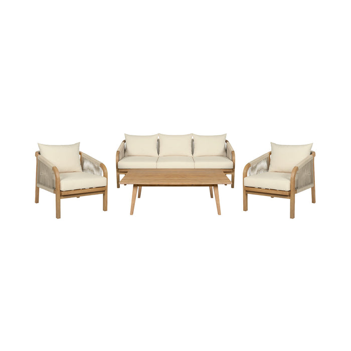 Cypress - 4 Piece Outdoor Patio Conversation Set - Blonde Eucalyptus / Ivory