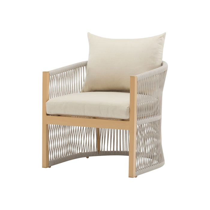 Modern Curved Aluminum Lounge Chair With Stylish Rope Weave Design And Cushioned Comfort For Outdoor