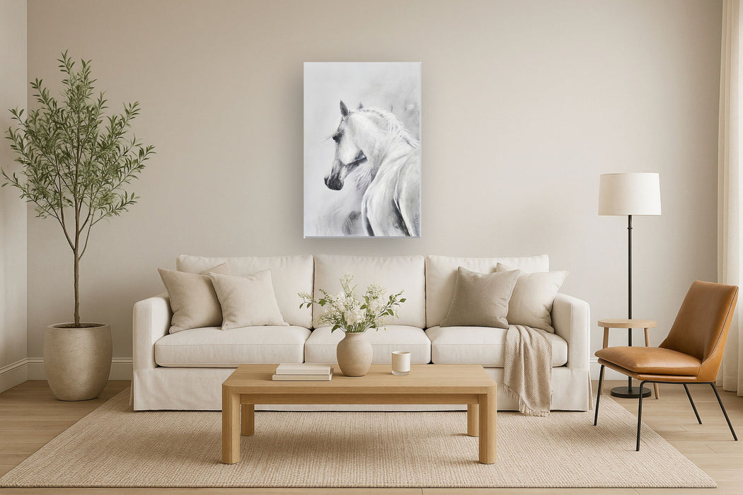 32x47 Hand Painted Textured Canvas - Pearl Silver