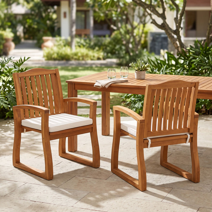 Della - Wood Armchair (Set of 2) Outdoor Dining Chairs - Cream